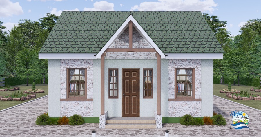 Plano de Casa Pequeña Económica 3 dormitorios 2 Baños 8x8M (PROYECTO CS1P k45)