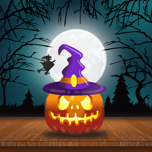 Vector gratis de halloween con calabaza y bosque de fondo