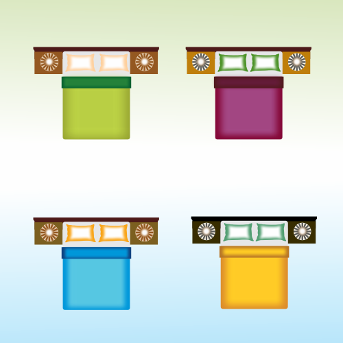 Vector gratis de 4 camas en 2d para mobiliario y planos de arquitectura