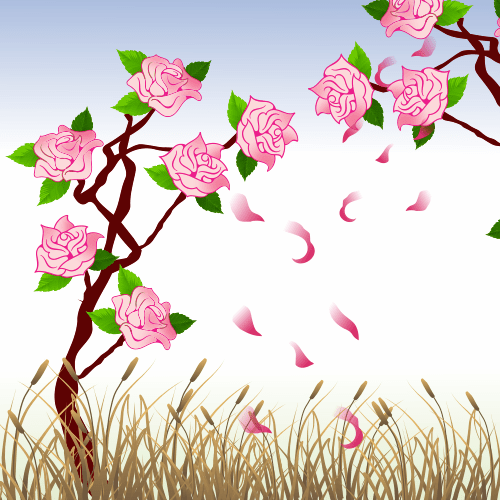 Vector gratis de varias flores con petalos que caen al suelo